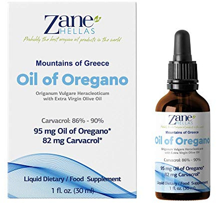 Zane Hellas 50% oreganoolja. Grekisk eterisk olja av oregano .86% min karvakrol. 82 mg Carvacrol per portion. Förmodligen den bästa oreganooljan i världen. 1 fl. oz. - 30 ml