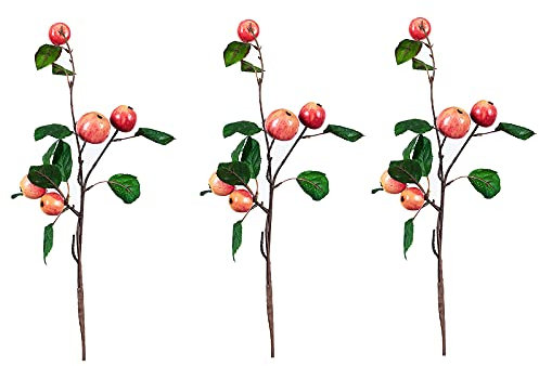 HUIKJI Künstlicher Apfelzweig, künstlicher Obststrauß, künstliche Obstzweige, Blumenarrangement, Requisiten für Küche, Party, Zuhause, Büro, Garten, 3 Stück