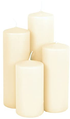 Echtwachs Stumpenkerzen Farbe 4er Set - creme weiß - Advents Kerze in 4 verschiedenen Höhen - Weihnachten Winter Advent Laterne Windlicht Dekoration natur, Unparfümiert