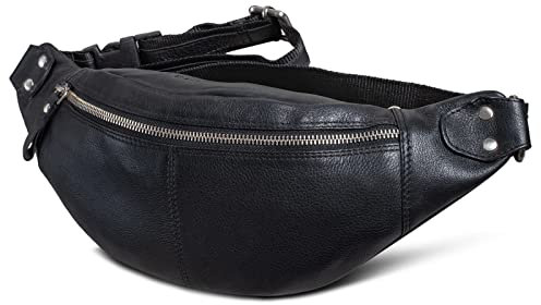 ROYALZ 'Miami' Leder Hüfttasche Damen Herren Bauchtasche Unisex Gürteltasche Vintage Look Brusttasche Cross Body Bag, Farbe:Schwarz