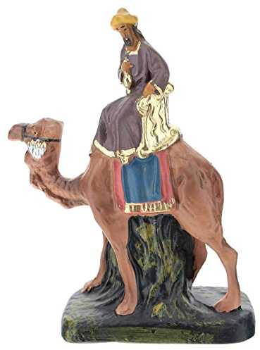 Holyart Magi Caspar on Camel, in Colored Plaster for 10 cm Barsanti Nativity