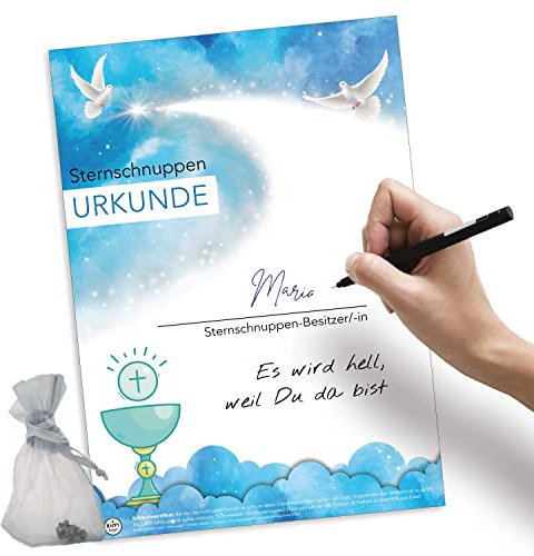 happylandgifts® Echte Sternschnuppe als TAUFGESCHENK | Echter Meteorit | Hochwertige Urkunde mit Wunschname zum selber eintragen | Taufe | Basic