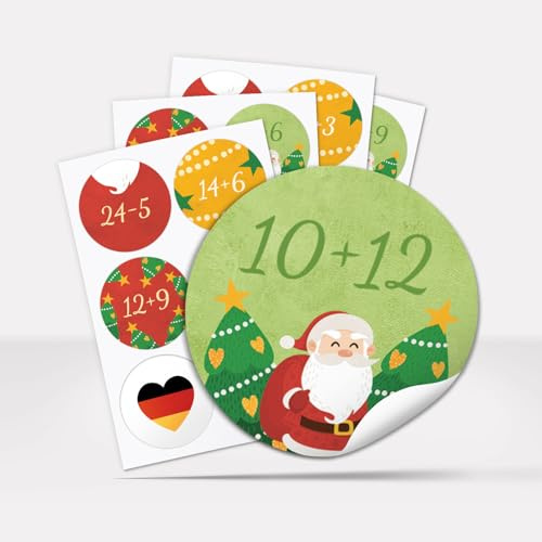 Adventskalender-Zahlen Aufkleber 1 bis 24 / Zahlen Rechnen Mathe Aufhaben rot gelb grün/Etiketten/Sticker/Weihnachtskalender/Advent/Rund/DIY/zum Aufkleben