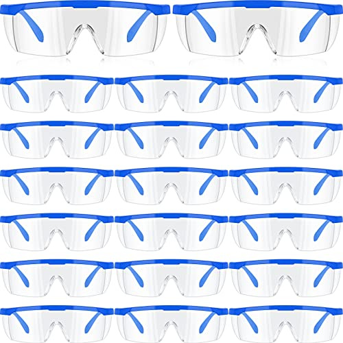 Kigeli 20 Pairs Safety Goggles over Glasses Lab Goggles Anti Fog Scratch Adult Protective Eyewear for Classroom Work (Blue)