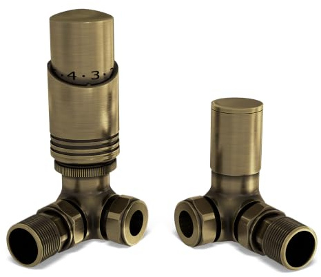 UK Radiators Angeled Thermostatic Radiator Valve 1/2 x 15mm - Talus Bold | Silver Nickel Finish - Solid Brass 1/2 x 15mm Corner - Lockshield Included, Easy Installation