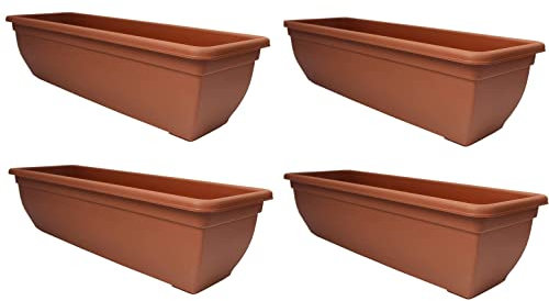 Optimal Products Bel Trough Plant Pot Plastic Winchester Bel Garden Flower Patioectangle Planter UK (4PC, Terracotta 60cm), 46cm & 60cm