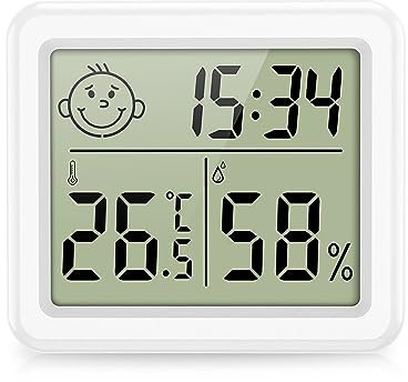 Brifit Digital Mini Thermometer Hygrometer, Hygrometer Innen mit hohen Genauigkeit, Temperatur und Luftfeuchtigkeitsmesser mit Uhr, Raumklima-Indikator, Raumthermometer für Gewächshaus,Büro,Heim