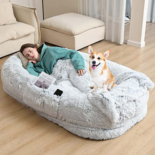 Haustierbett, großes Hundebett für Erwachsene, Haustiere, Sofa, Sitzsack, Stuhl, Micro-Wildleder, Plüschbezug mit beruhigender Wirkung für Hunde und erwachsene Menschen