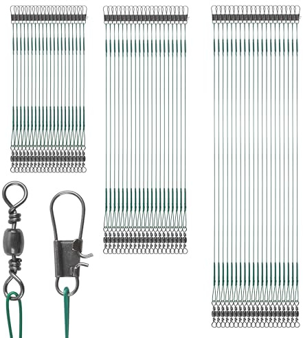SHADDOCK Stainless Steel Fishing Wire Leaders, 60pcs High Strength Fishing Lure Wire Traces with Swivels Snap Anti-bite Leader Rigs for Saltwater Freshwater 15cm 20cm 25cm (Green)