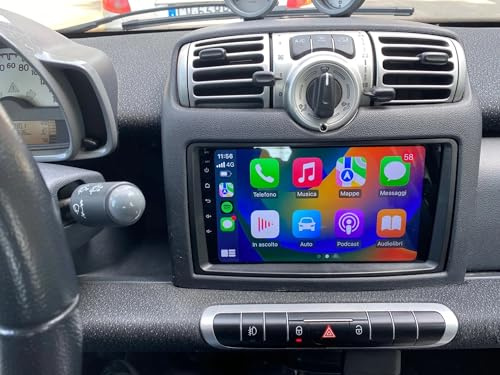 Autoradio Navigatore Car Tablet Android 14 2+64GB Radio CarPlay Android Auto Wireless 9 Pollici Bluetooth GPS Viva Voce Per SMART FORTWO 2007->2010