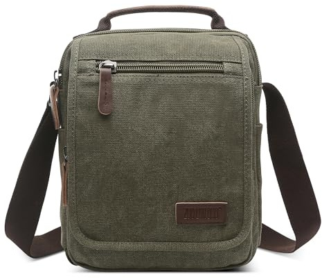 DORRISO Vintage Herren Umhängetasche Lässig Schultertaschen für 10.9 Zoll iPad mit Griff Mehrere Taschen Messenger Bag für Geschäftsreise Urlaub Herren Canvas Kuriertasche Grün