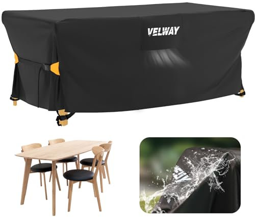 Velway Coperture per Mobili da Giardino Impermeabile: Copertura Tavolo Giardino Esterno con sfiato d'Aria Antivento Telo Copri Tavolo Arredo Rettangolare (Nero 170x95x74cm)