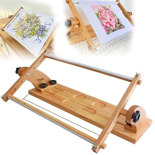 HYQNG Stickrahmenhalter, Verstellbarer Stickständer aus Holz, Gobelin-Kreuzstich, rotierender Desktop-Stickset-Schoßrahmen, für DIY-Handwerk, Fadennähen