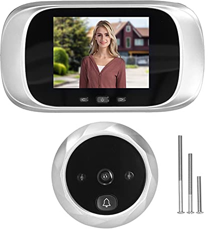 OKJHFD Visionneuse De Porte Numérique LED, Sonnette Vidéo LCD écran Couleur HD, Visionneuse De Porte Judas Numérique à 90 Degrés(Argent)