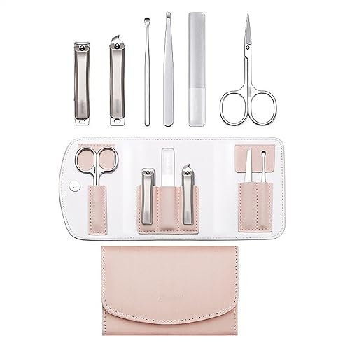 Nagelknipser Geschenkset 6-teiliges Maniküre-Set aus Edelstahl mit spritzwassergeschütztem Nagelknipser, Nagelknipser-Set for Frauen, tragbare Reise-Nagelpflege-Werkzeuge mit Lederetui ( Color : Pink