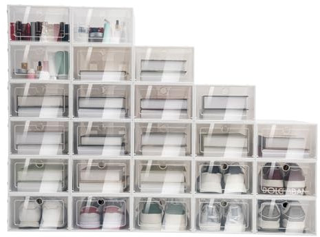 SOPERIT Schuhkartons, 24 Stück, Stiefel, Aufbewahrung, stapelbar, Kunststoff, transparent, stapelbar, Organizer für Aufbewahrung und Reise, Damen, Herren und Kinder