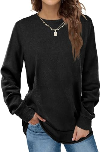EUHOM Damen Sweatshirt Pullover Basic Langarmshirt Oversize Rundhals Langarm Pulli Herbst Winter Casual Oberteile Tops für Leggings
