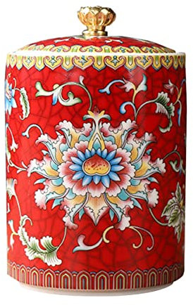 Ciieeo Recipiente De Cerámica Para Té Sellado Tapa, Diseño Esmaltado Rojo, Capacidad Mediana, Almacenamiento Para Hojas De Té, Uso Hogar y Oficina, Frasco Vintage