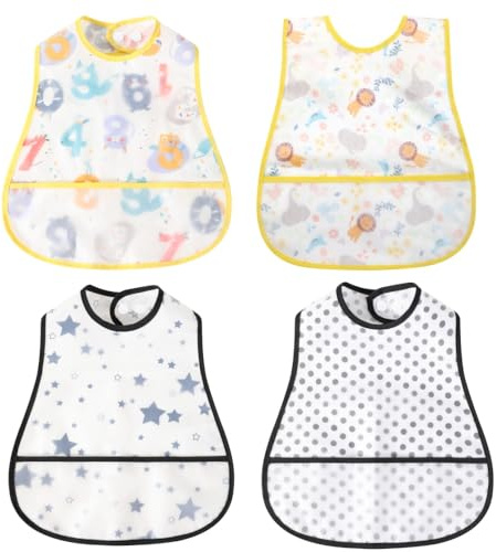 norinori Lätzchen Baby Kleinkind Wasserdicht Kurzarm Fütterung Schürze Mit Eingebauter Tasche für 6-48 Monate Jungen Mädchen/Kleinkinder
