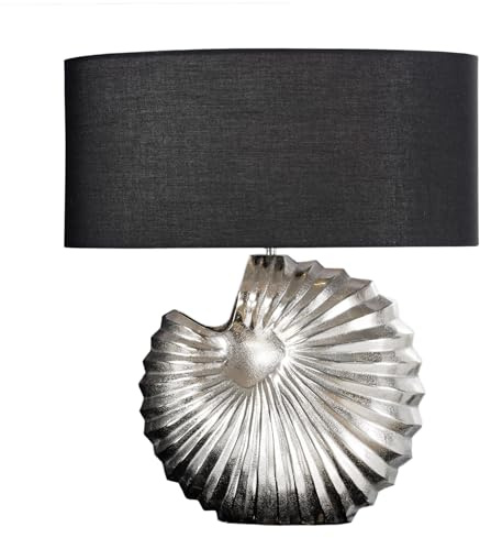 riess-ambiente Design Tischlampe SHELL 60cm silber schwarz Metall Stoffschirm maritim auch nutzbar als Schreibtischlampe, Leselampe oder Nattischlampe