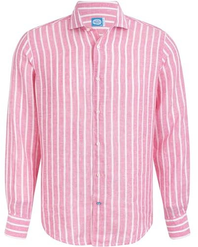 Panareha Camicia da Uomo in Lino a Righe Amalfi Rosa (M)