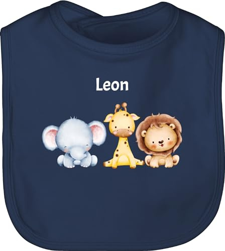 Geschenk mit Namen personalisiert by Shirtracer - Baby Lätzchen - Tiere - Safaritiere mit Name - Elefant Giraffe Löwe