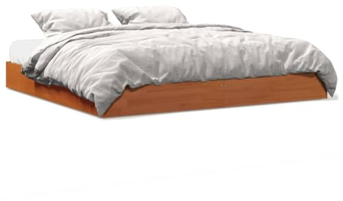 ZQQLVOO Bed Frame Lattenrost Palettenbett Bodenbett Massivholzbett Wachsbraun 180x200 cm Kiefer