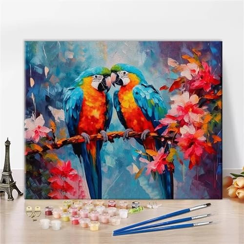 Aimaor Malen Nach Zahlen Erwachsene,Papageienblume Paint by Numbers Adult Bastelset Malen-Nach-Zahlen Kinder Anfänger Leinwand Kreativ Set DIY Set Malen nach Zahlen（DIY Frame） 50x65cm