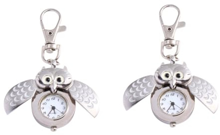 WRITWAA 2stücke Owl Key Chain Taschenuhr Cartoon Design Leicht Tragbar Langlebig Große Ziffern Geschenkidee Für Familie Freunde