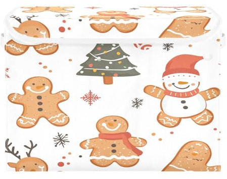 Ewusp Scatole natalizie di pan di zenzero con coperchio e manici, grandi, pieghevoli, in tessuto, per armadio, organizer per casa, ufficio, stanza dei bambini