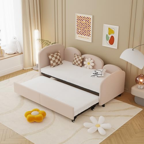 Dolamaní Tagesbett Ausziehbares Bett 90x200 cm mit Bettkasten, Polsterbett Samt mit Lattenrost für Wohnzimmer, Kinderzimmer, Schlafzimmer (Rosa)