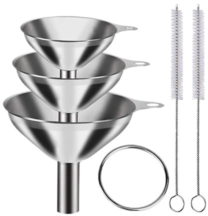 CHFYIJYHM Set di imbuti da cucina in acciaio inossidabile da 3/5 pezzi Set di imbuti in metallo for uso alimentare for il riempimento di bottiglie Piccoli imbuti for spezie di olio essenziale(5pcs Set