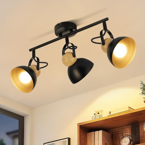 ZMH Deckenstrahler Vintage Schwarz Deckenlampe: 3 Flammig Retro Deckenspots E27 Küchenlampe Schwenkbar 350° Metall Industrial Innen Deckenleuchte für Küche Flur Eingang Wohnzimmer Schlafzimmer