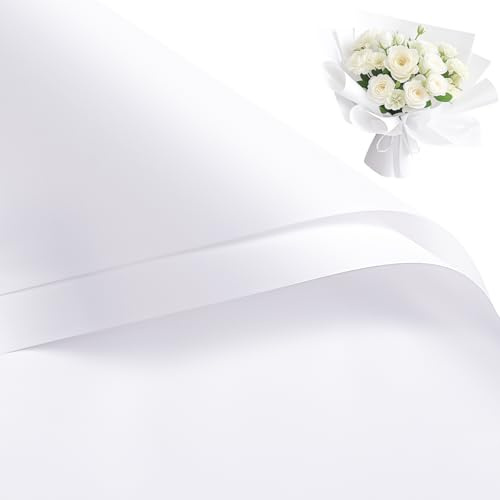 RUSPEPA 20 feuilles de papier cadeau imperméable pour bouquets de fleurs, emballage pour fournitures de fleuriste, pour anniversaires, fêtes, mariages et loisirs créatifs - Blanc