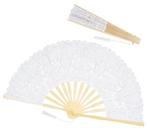 Handfächer Spitze, Fächer Hochzeit Weiß, Vintage Faltfächer, Faltbare Brautfächer Spitzenfächer für Damen Hochzeit Abschlussball Fasching Party Foto-Requisiten Wand Dekoration