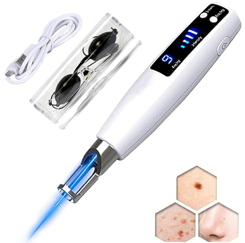 SNBGRYE LáPiz De Plasma Profesional para Eliminar Lunares, Dispositivo De Picosegundos con 9 Modos Y 4 Niveles De Intensidad, con Pantalla LCD E IluminacióN, para Verrugas, Pecas, Lunares,Blue