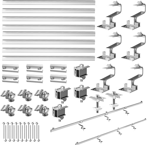 2 Set Dachhalterungen solarmodule, solar halterung Ziegeldach Befestigung Schiene Dachhaken - inkl.Solar Aluprofil , Einstellbarer Montagesatz, bis 120 cm Breite pro Modul und 30-40mm Höhenverstellbar