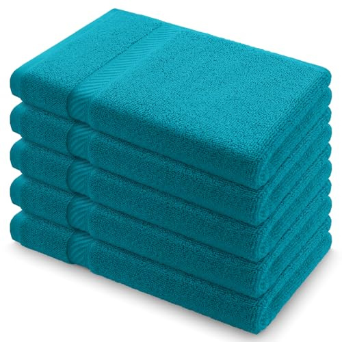 Homaxy Handtücher Set 5er-Pack, Türkis | 5 Gästetücher 30x50 cm| 100% Baumwolle, 500g/m², OEKO-TEX Zertifiziert, Weich&Saugstark, Pflegeleicht, Vielseitig Einsetzbar