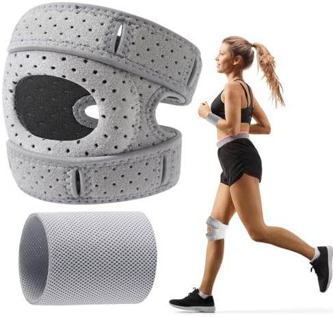 Rbleote 2PCS Patella Kniebandage, Kniebandage Meniskus, Verstellbare Knieorthesen mit Handgelenkschutz, Rutschfest, Stoßdämpfend, Knee Pain Relief Brace, für Männer und Frauen