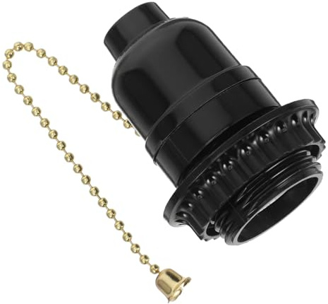BAZEITFLOW Casquillos para Bombillas E27 con Interruptor de Cadena de Tracción, Base de Lámpara con Diseño Sencillo de Plástico Negro y Tornillo M10 para Lámpara de Mesa