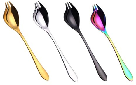 Alipis 4 Piezas Cucharas de Ensalada Inoxidable con Mango y Tenedor Doble Función para Servir Frutas y Ensaladas Diseño Elegante y Resistente para Eventos y Comidas Casa