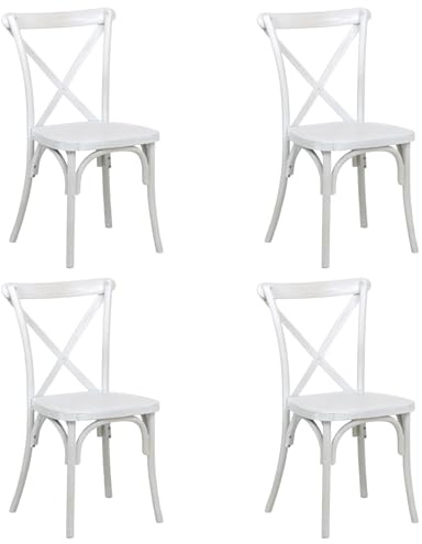Totò Piccinni Sedia CROSS in POLIPROPILENE in KIT design Vintage EFFETTO LEGNO Croce Impilabile (Bianco Shabby Effetto Legno, 4 Pz)
