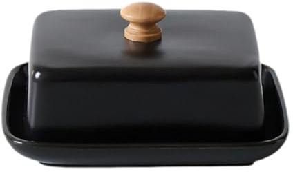 FytStycale en Céramique Boîte à Beurre Garde-Beurre Contenant à Fromage avec Couvercle Élégant et Anse Dorée Adapté pour La Décoration de Cuisine et Le, Noir