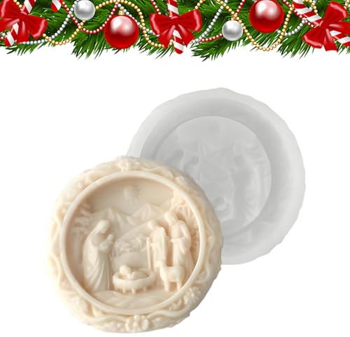 Stampo Presepe - Stampo Cioccolato Natività di Gesù - 3D Rotondo Natale Semplice Distacco | Per Cera Resina Cottura Gesso Pasta di Zuccero Candela Cioccolato Progetti Artistici