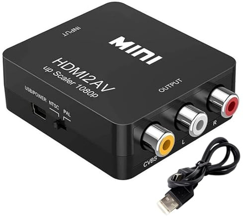Adaptador RCA a HDMI, compatible con PS1, PS2, Wii, SNES, N64, Xbox, DVD, VHS, VCR, convertidor AV a HDMI, soporta PAL/NTSC - salida 1080P, incluye cable de alimentación USB
