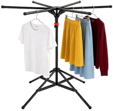 CEWROM Standtrockner Wäscheständer Hoch Klappbar mit 6 Flügeln, Kleiderständer Klappbar, Wäschespinne Clothes Drying Rack Ständer für Balkon,Drinnen, Draußen (Schwarz)