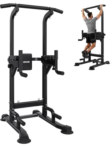 VEVOR Stazione Multifunzione per Allenamento con Carico di 150 kg, Indipendente con Struttura a H e Imbottitura Posteriore, Altezza Regolabile in 12 Posizioni, Allenamento per Braccia Schiena e Petto