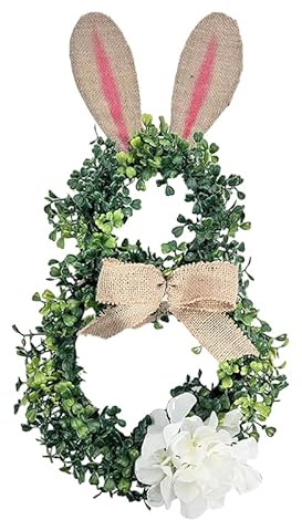 Xiyocadt 45cm Osterdeko Hase Kranz, Ostern Deko Türkranz,mit Schleife und Blumen,Hängende Türkranz Ostern Outdoor,Frühlingskranz,für Osterdeko, Frühlingsdeko, Haustür Deko