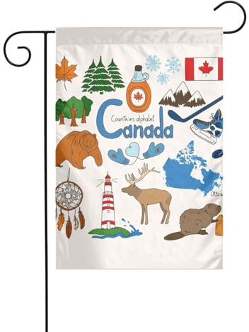 Drapeau de jardin vertical double face avec symboles et icônes du Canada 30,5 x 45,7 cm