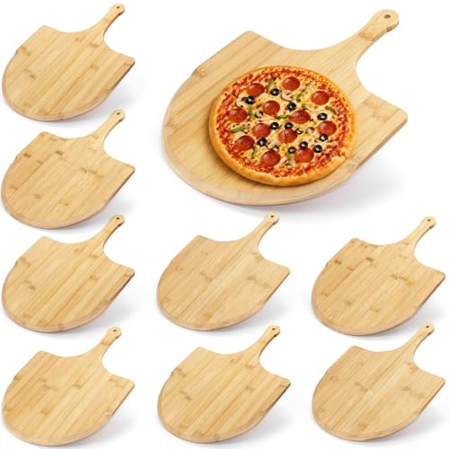 9 Pack 11 Inch Bamboo Pizza Peel, Wooden Pizza Paddle with Handle, Pizza Serving Board Cutting Board for Breads, Cheese, Fruit, Vegetables